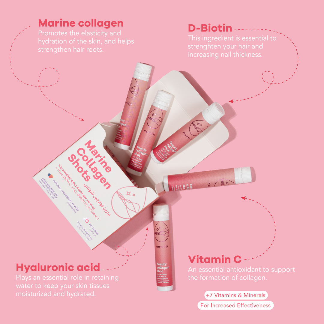 Pink skincare product set with text on a pink background