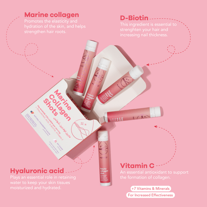 Pink skincare product set with text on a pink background