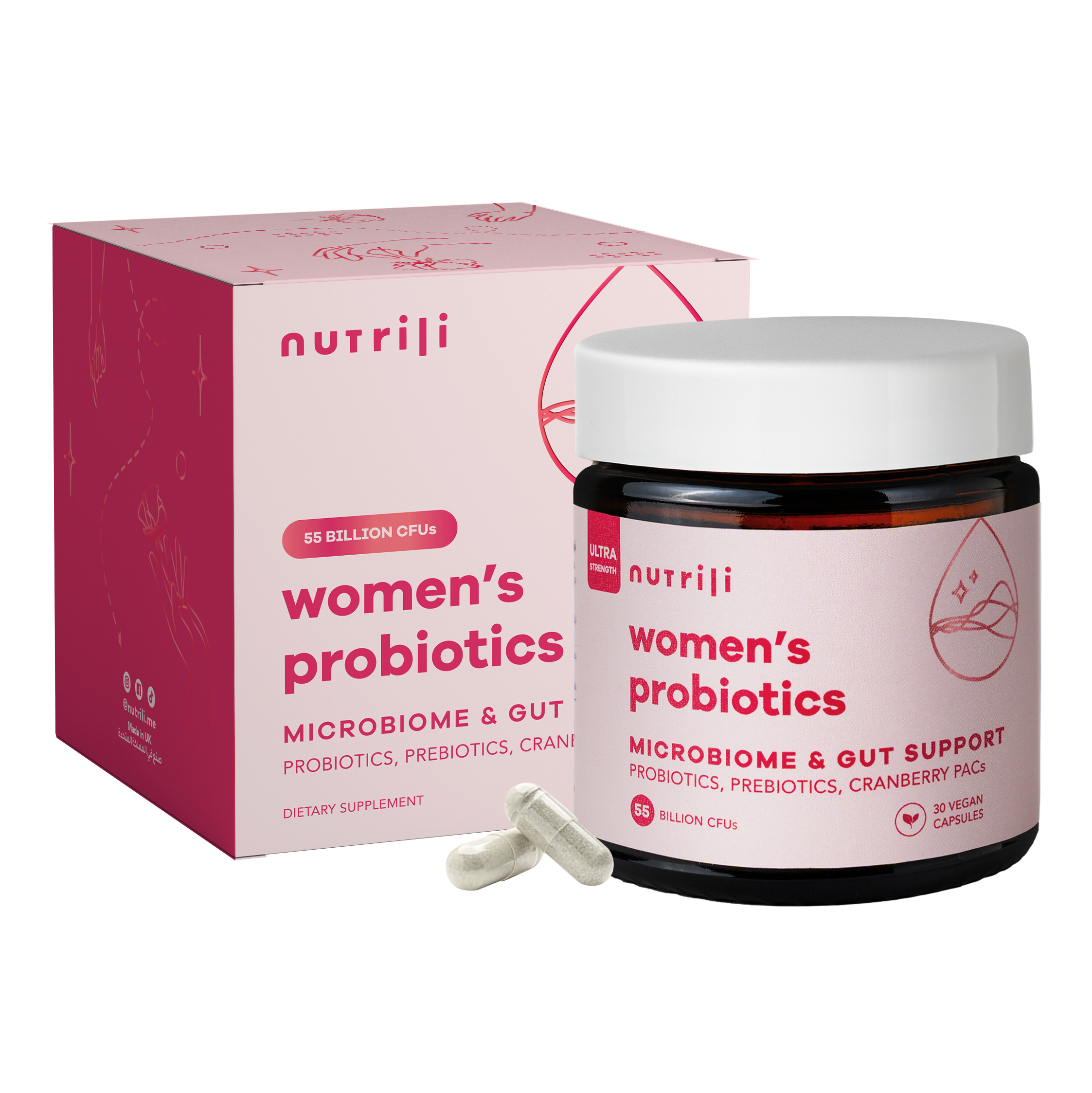 Women's prebiotic and probiotic supplement by Nutrili